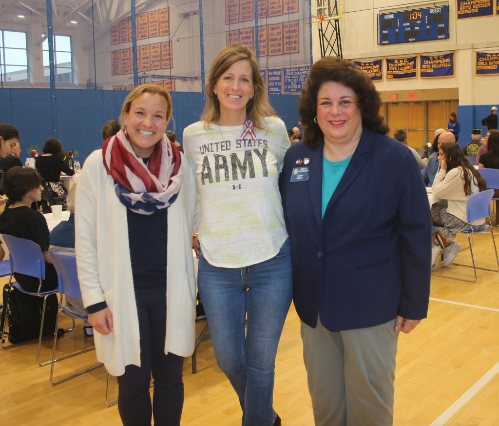 Newtown High School Principal Kimberly Longobucco, LTC Tara Carr, CPT Donna A Monteleone